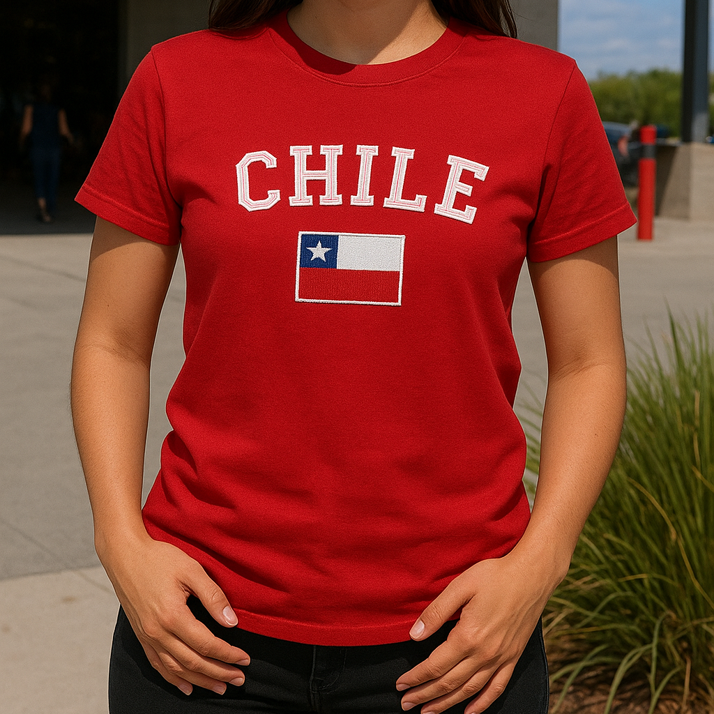 Polera Bordada Chile con Bandera