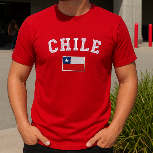 Polera Bordada Chile con Bandera