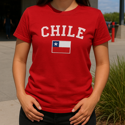 Polera Bordada Chile con Bandera